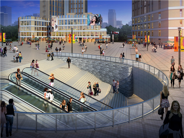 项目下沉式广场入口效果